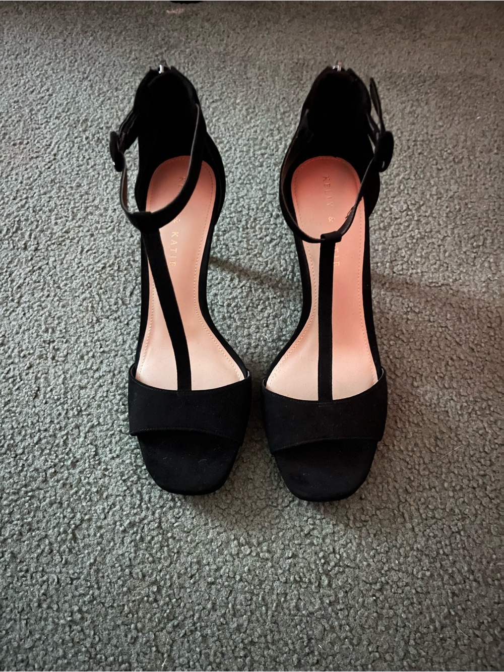 Kelly & Katie Black T-Strap Suede High Heels